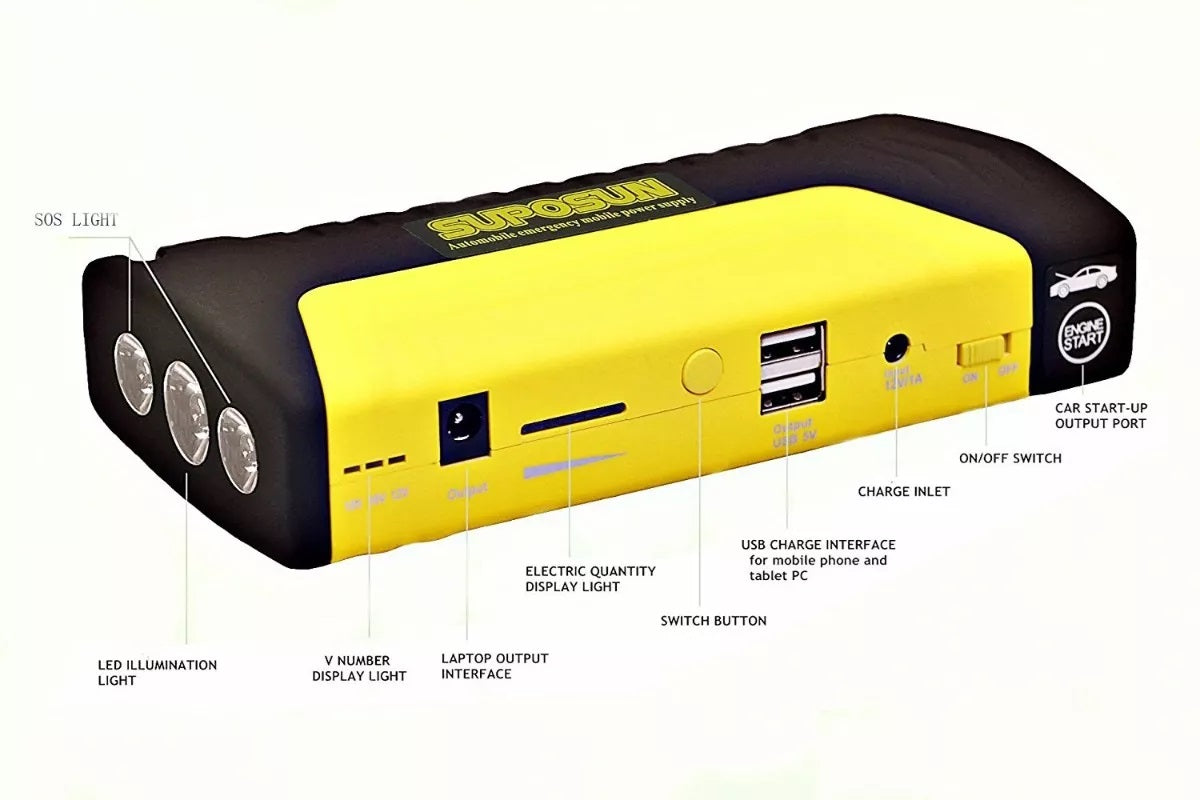 Iniciador de Batería Jump Starter Powerbank Cargador Linterna - Solución de Emergencia para tu Coche y Dispositivos